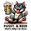 Pussy Cat Holding Beer Funny T-shirt. Short-Sleeve Unisex (4 Colors)