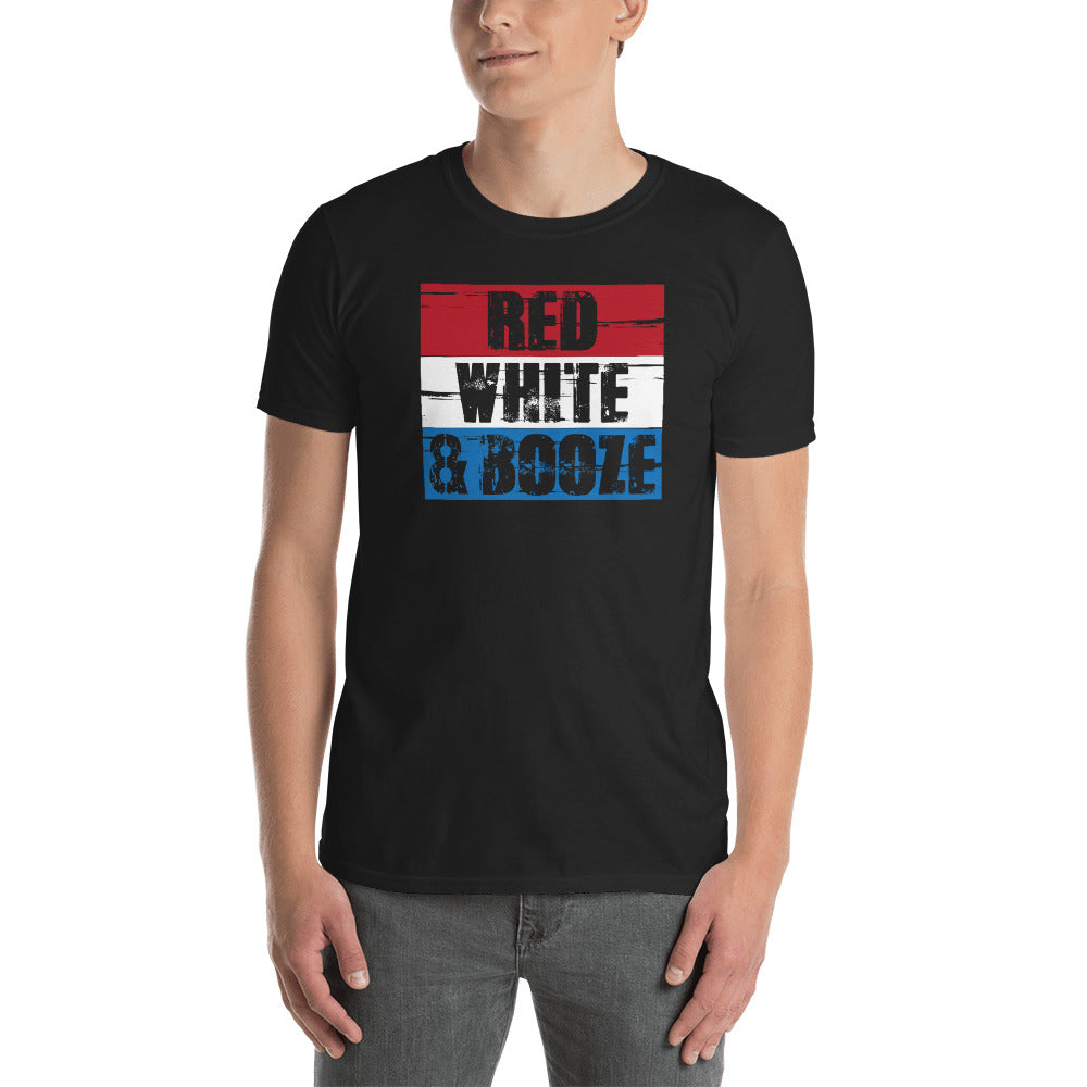 Red White and Booze Fourth of July Short Sleeve Unisex T-shirt (3 Colors) - Crazy4Beer